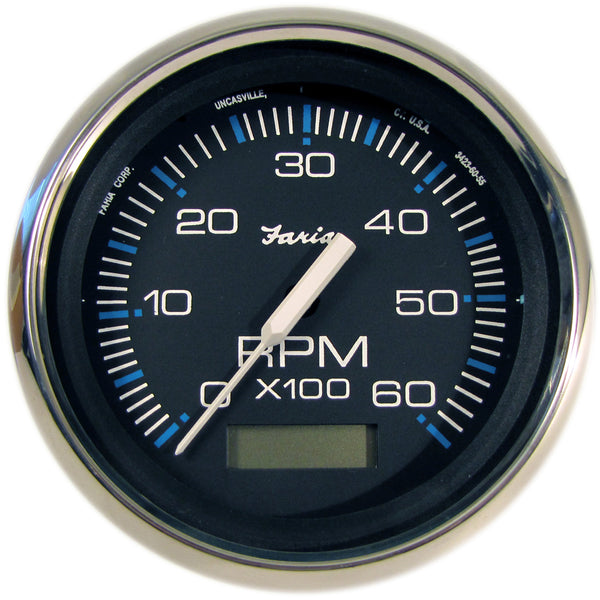 Faria Chesapeake Black 4" Tachometer w/Hourmeter - 6000 RPM (Gas) (Inboard) [33732]