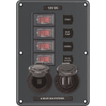 Blue Sea 4321 Circuit Breaker Switch Panel 4 Position - Gray w/12V Socket  Dual USB [4321]